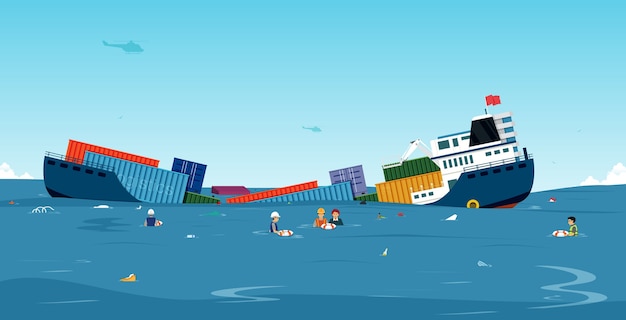 Free Vector | Shipwreck of cargo ship, vessel sinking in ocean