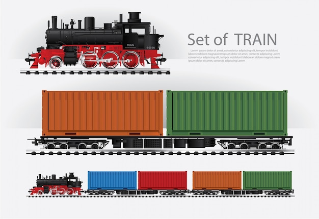 Free vector cargo train on a rail road vector illustration