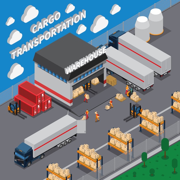 Cargo transportation isometric composition