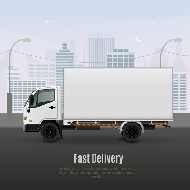 Cargo vehicle for fast delivery realistic composition 
