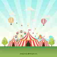 Free vector carnival background design with tents and balloons