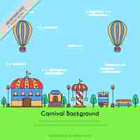 Free vector carnival background with hot air balloons and rides