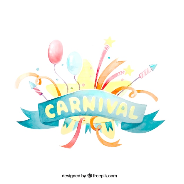 Carnival background with ribbon and watercolor party elements