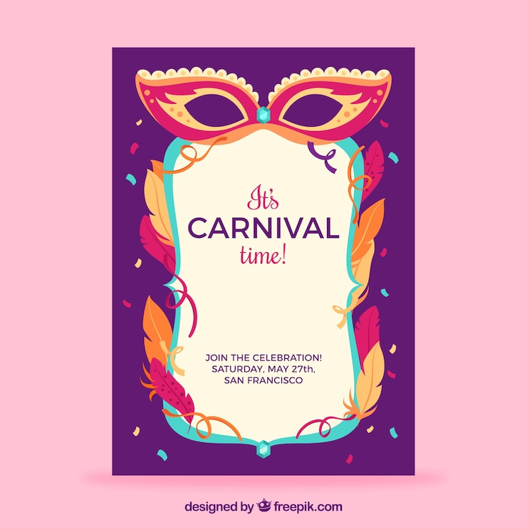 Free Vector carnival booklet with masks and feathers
