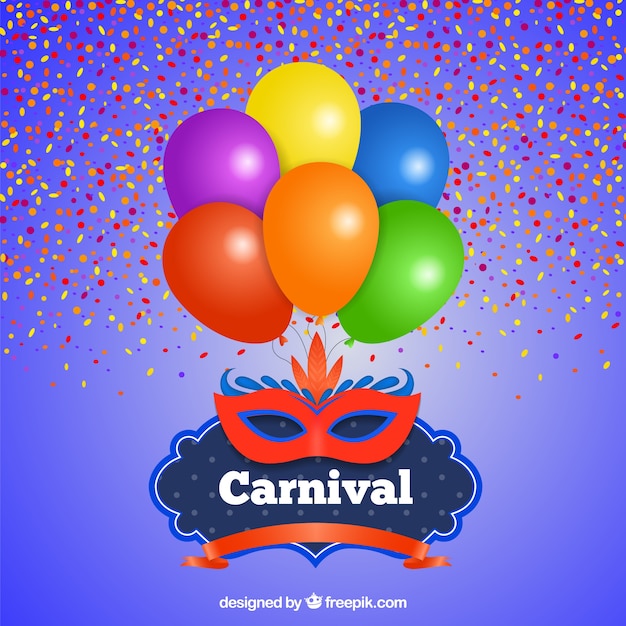 Carnival card with balloons and mask