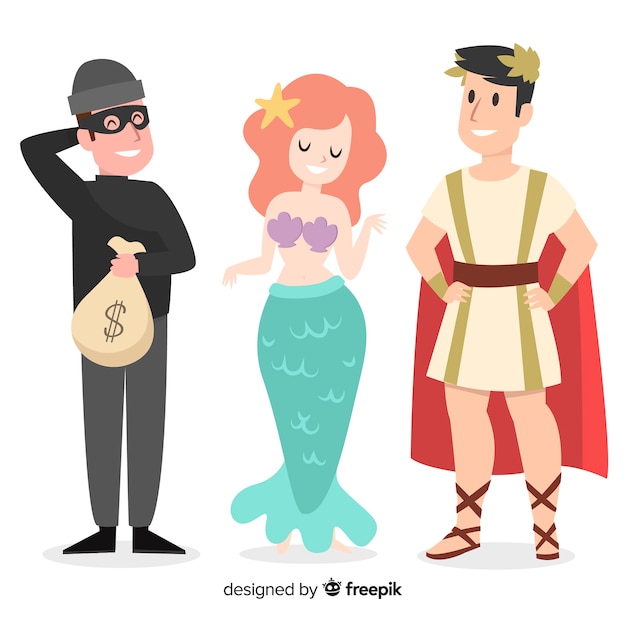 Free vector carnival characters wearing costumes