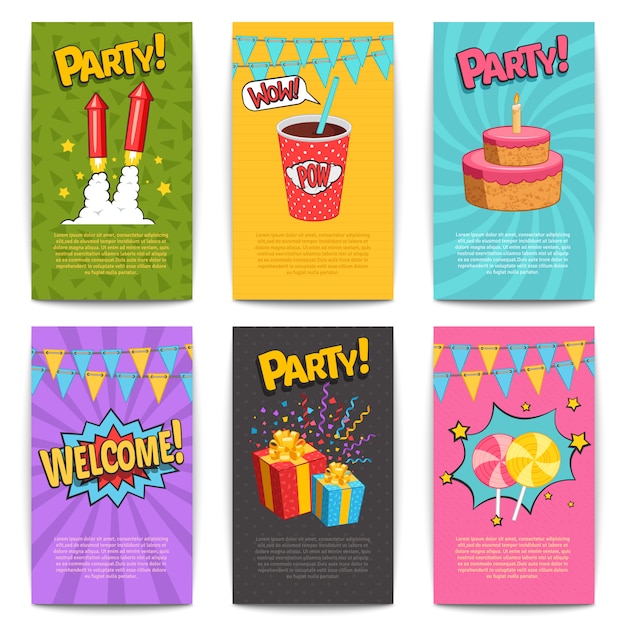 Free vector carnival comic posters set with fireworks