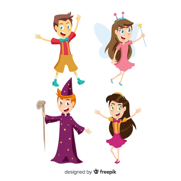 Free vector carnival disguised kids collection