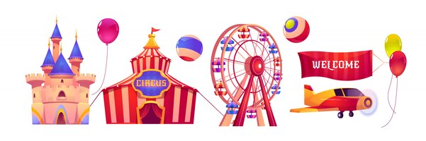 Luna park di carnevale con tendone da circo e ruota panoramica