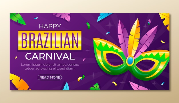 Vettore gratuito modello di banner orizzontale di carnevale brasiliano sfumato di carnevale