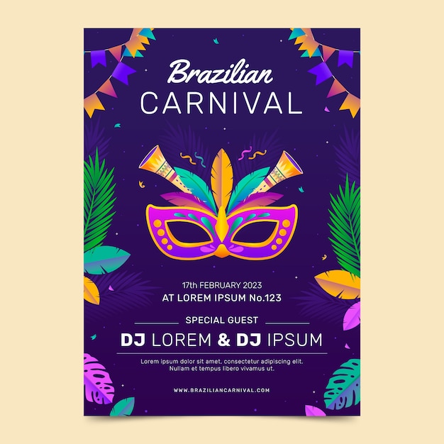 Carnival gradient brazilian carnival vertical poster template