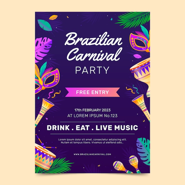 Carnival gradient brazilian carnival vertical poster template