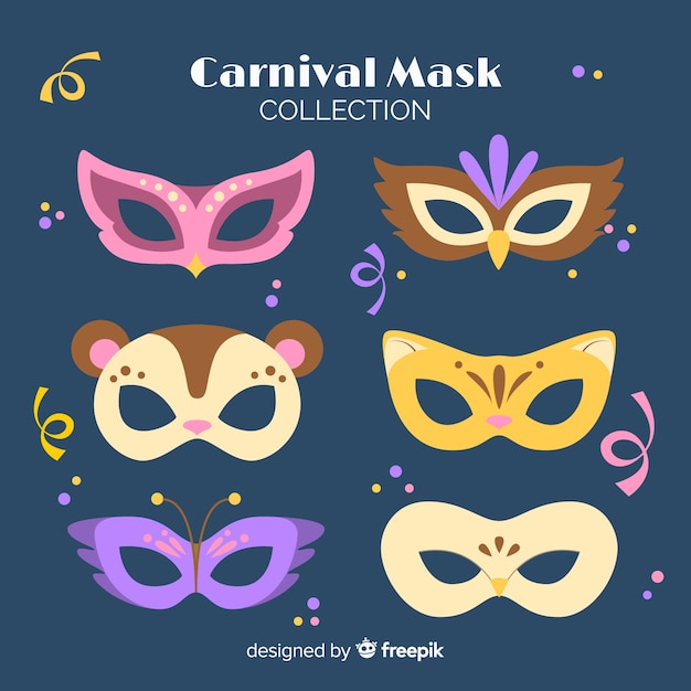 Бесплатное векторное изображение Коллекция карнавальных масок
