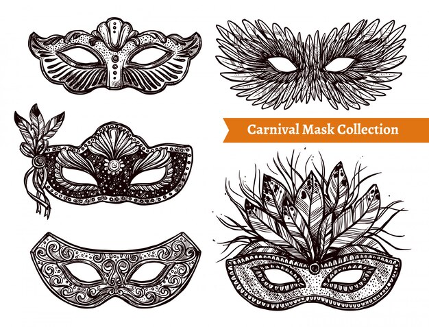 Carnival Mask Hand Drawn Set