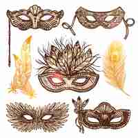 Free vector carnival mask sketch set