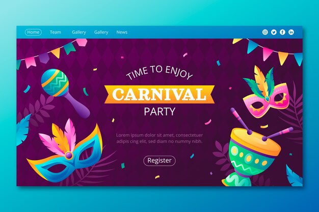 Free vector carnival party and celebration landing page template