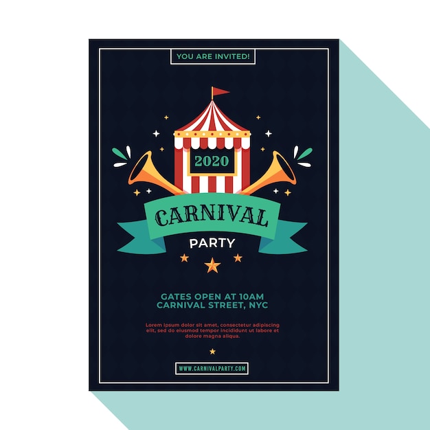 Флаер карнавальной вечеринки в плоском дизайне