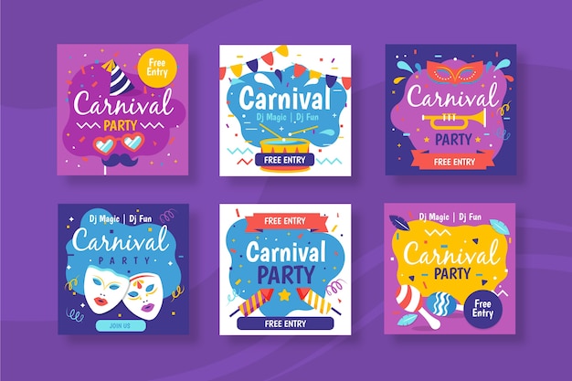 Festa di carnevale per instagram post collection design