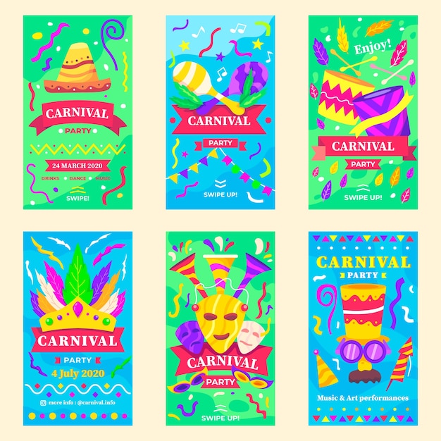 Free vector carnival party instagram stories collection