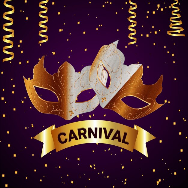 Carnival party invitation greeting card with vector creative mask