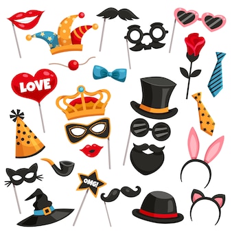 Carnival photo booth party icon set