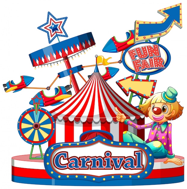 Carnival sign template with many rides in background