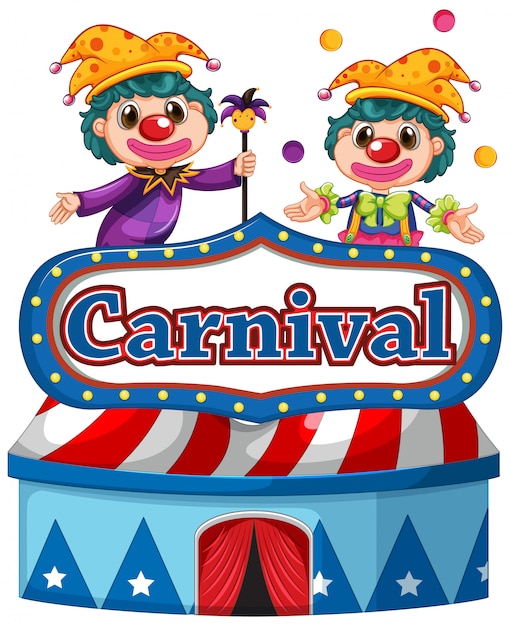 Free vector carnival sign template with two happy clowns in