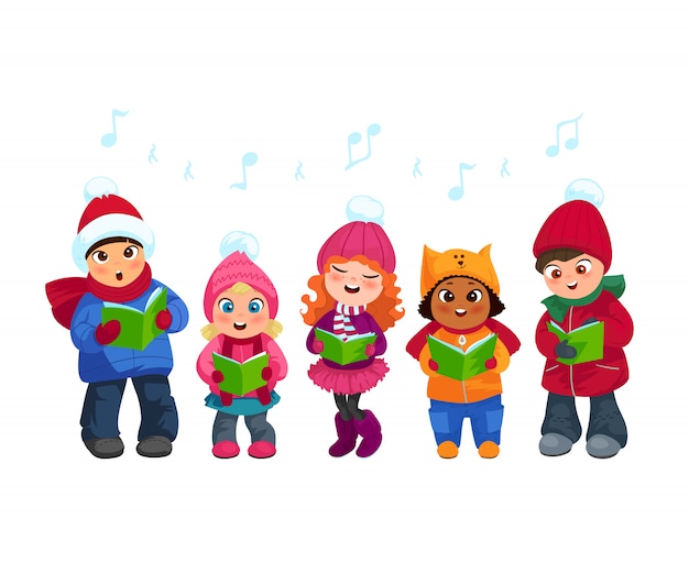 Vettore gratuito caroling kids set