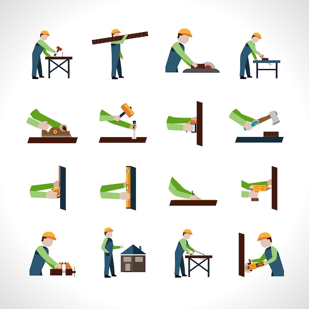 Free vector carpenter icons set