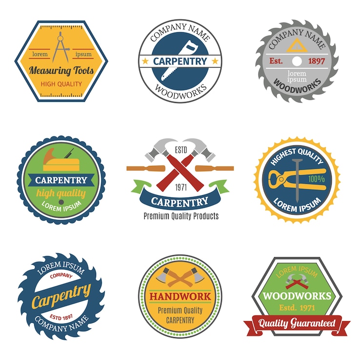 Free Vector carpentry color emblems