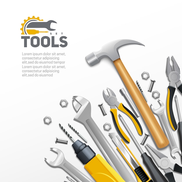 Carpentry construction and house renovation tools realistic  composition background poster
