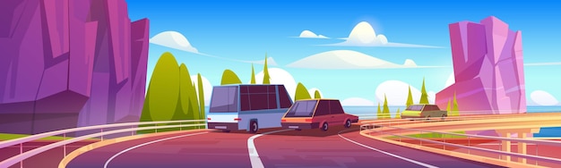 Free vector cars driving on overpass road on sea shore