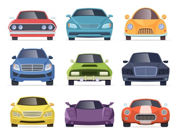 色の車 さまざまなリアルなイラスト車 プレミアムベクター