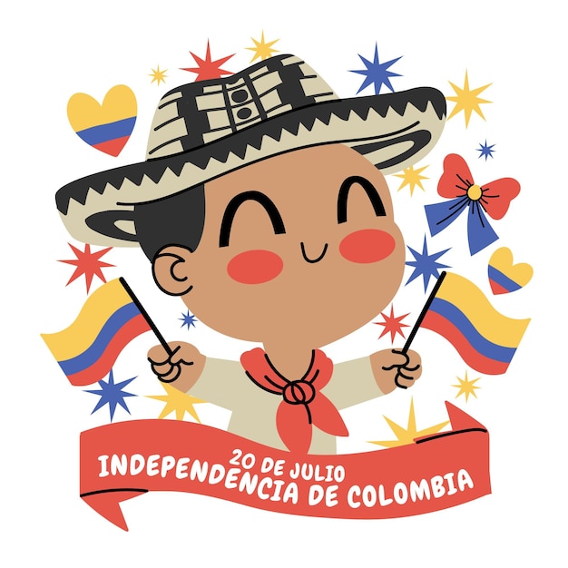 무료 벡터 만화 20 de julio-independencia de colombia 일러스트레이션