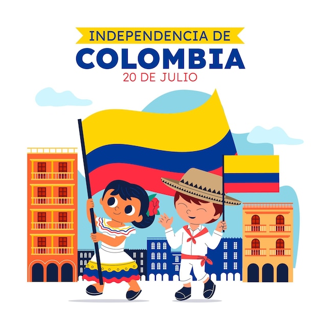 Vettore gratuito cartoon 20 de julio - illustrazione di indipendenza della colombia