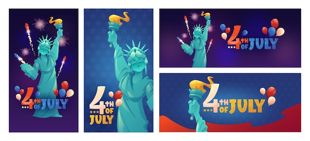 Cartoon 4th of july - independence day banners set