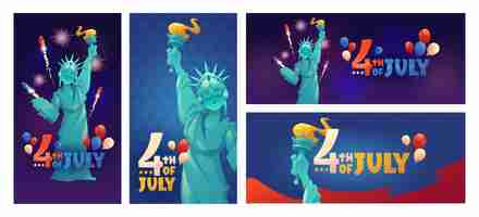 Free vector cartoon 4th of july - independence day banners set