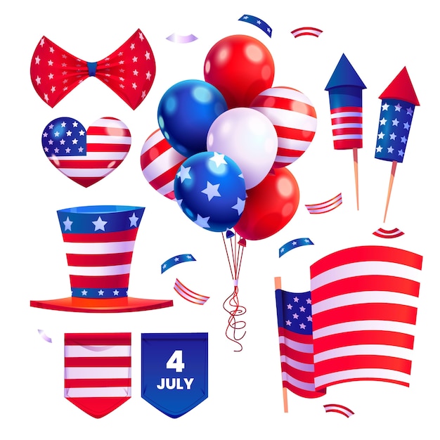 Free vector cartoon 4th of july - independence day elements collection