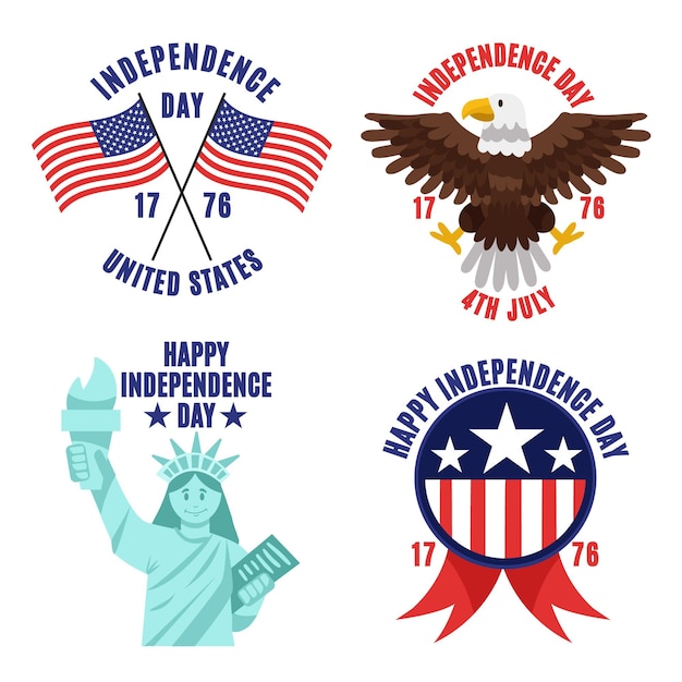 Free vector cartoon 4th of july - independence day label collection