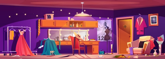 Free vector cartoon actors dressing room interior