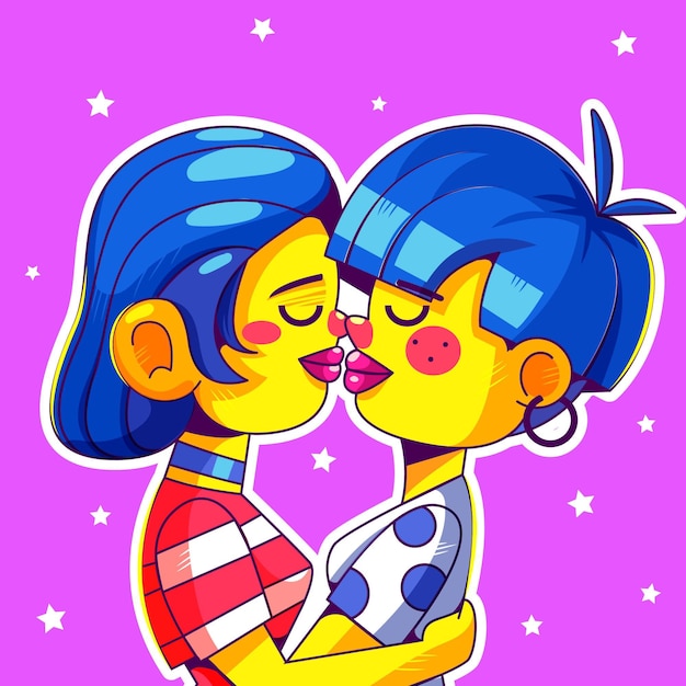 Cartoon affectionate lesbian kiss