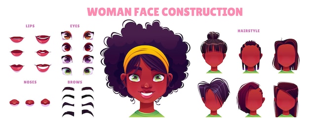 Free vector cartoon african woman face avatar construction