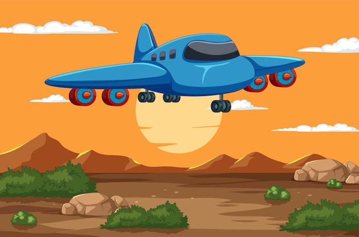 Free Vector cartoon airplane flying at sunset
