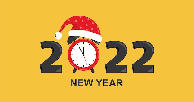 Cartoon alarm clock with santa claus hat christmas countdown holiday vector illustration