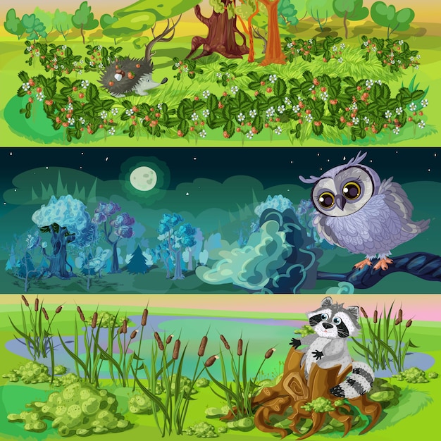 Free vector cartoon animals banners set