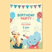Бесплатное векторное изображение Шаблон приглашения на день рождения с животными