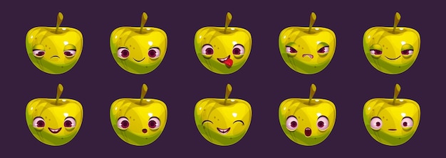 Бесплатное векторное изображение Мультяшный яблочный персонаж с разными эмоциями