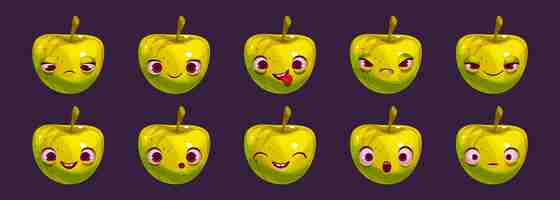 Free vector cartoon apple character with different emotions