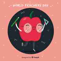 Free vector cartoon apple with world teachers'day concept