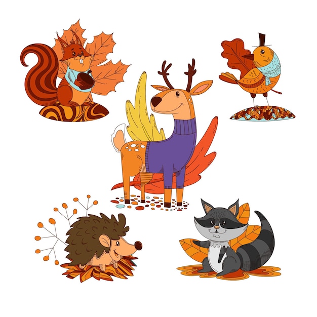 Free vector cartoon autumn animals collection